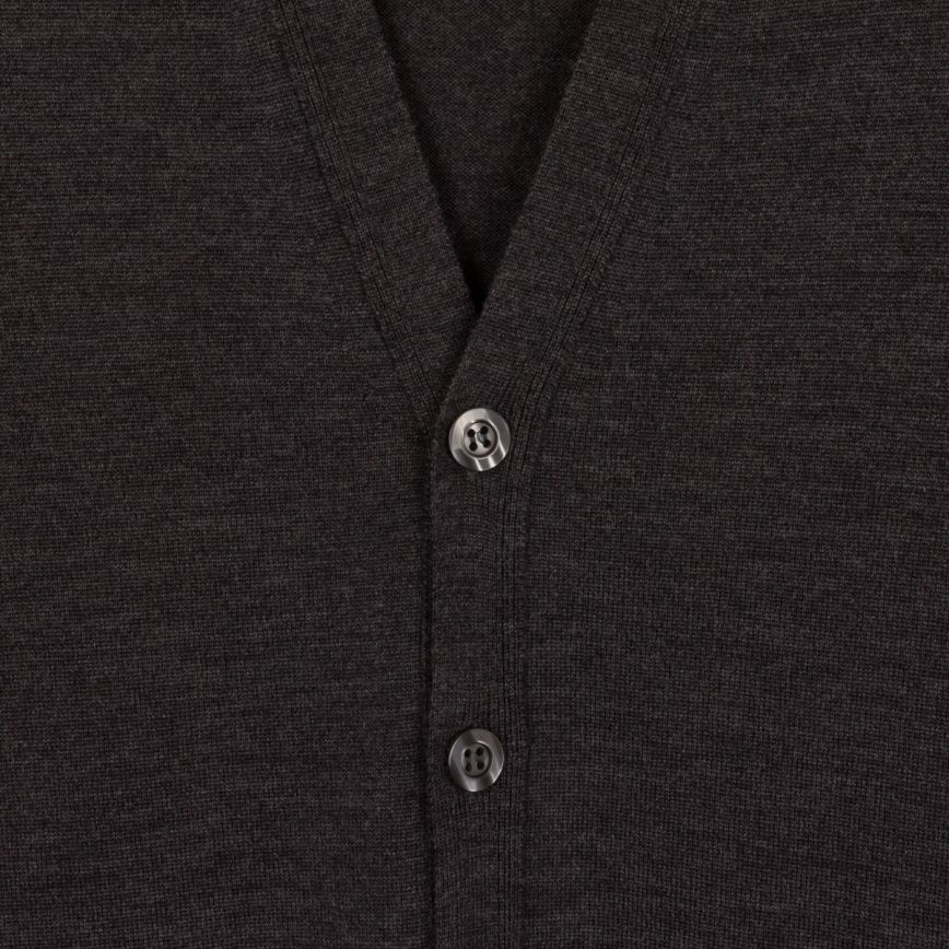 JSY PETWORTH Men Merino Wool Cardigan Charcoal
