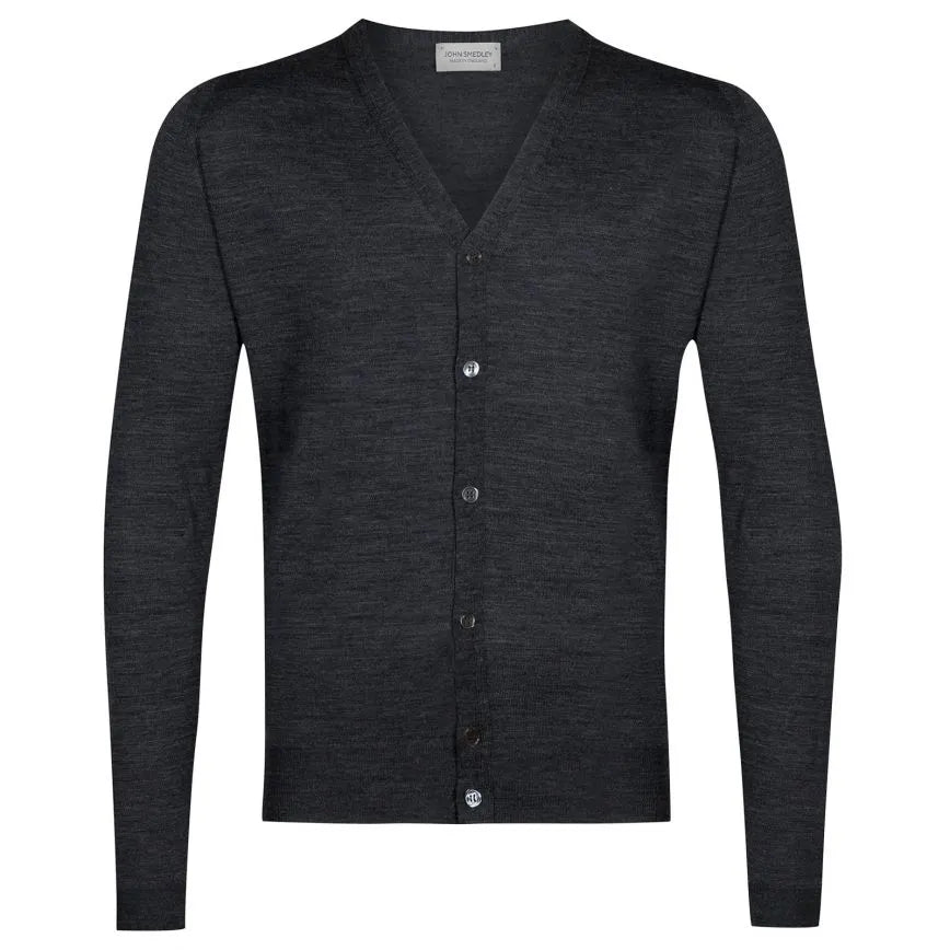 JSY PETWORTH Men Merino Wool Cardigan Charcoal